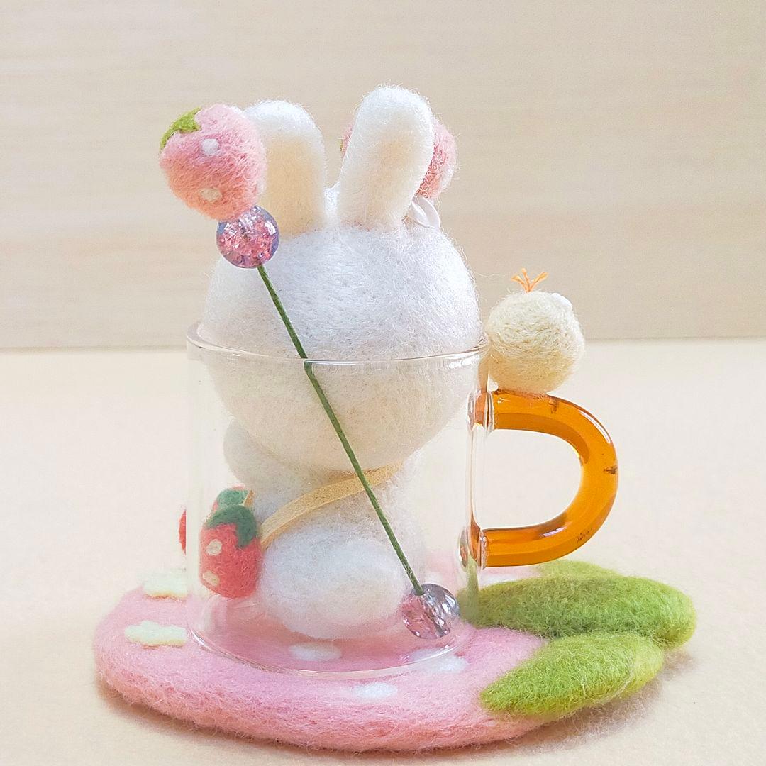 ✿羊毛フェルト✿ストロベリー✿うさぎさん✿tea✿