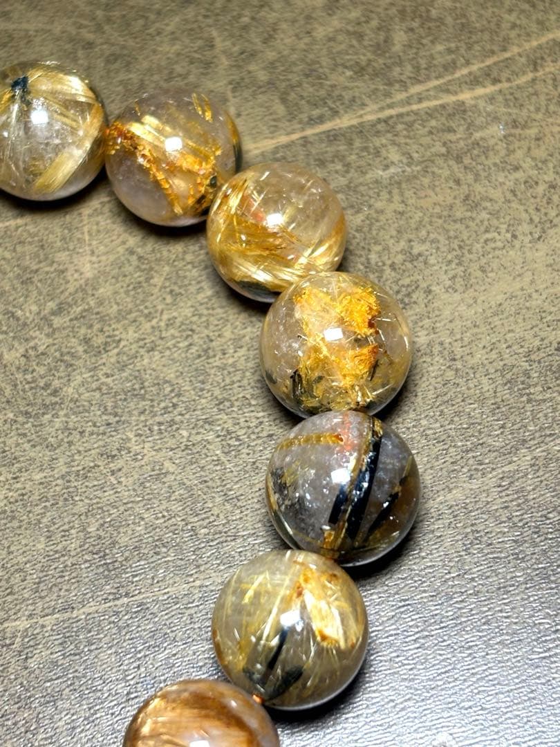 ゴールドタイチンルチルブレスレット約12㎜（新品未使用）高品質　太陽放射タイチン