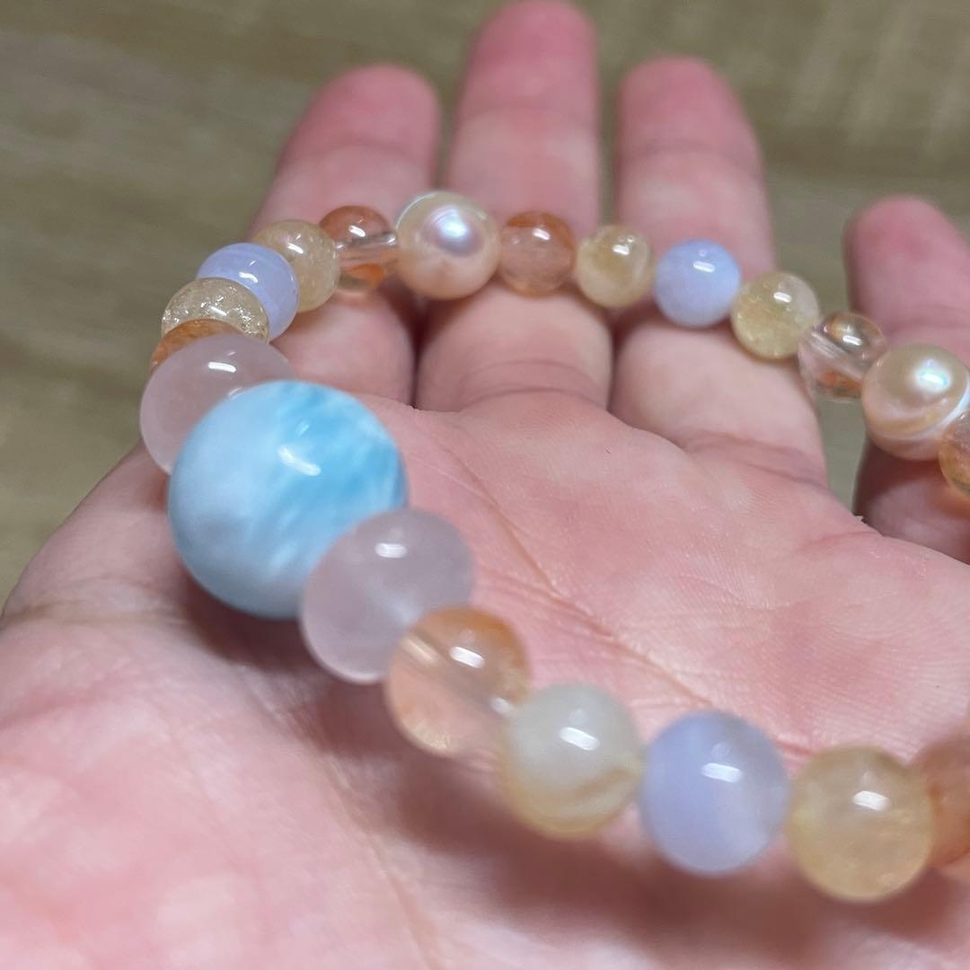 高品質ラリマー 愛と癒しの天然石ブレスレット内径15cm 一点物