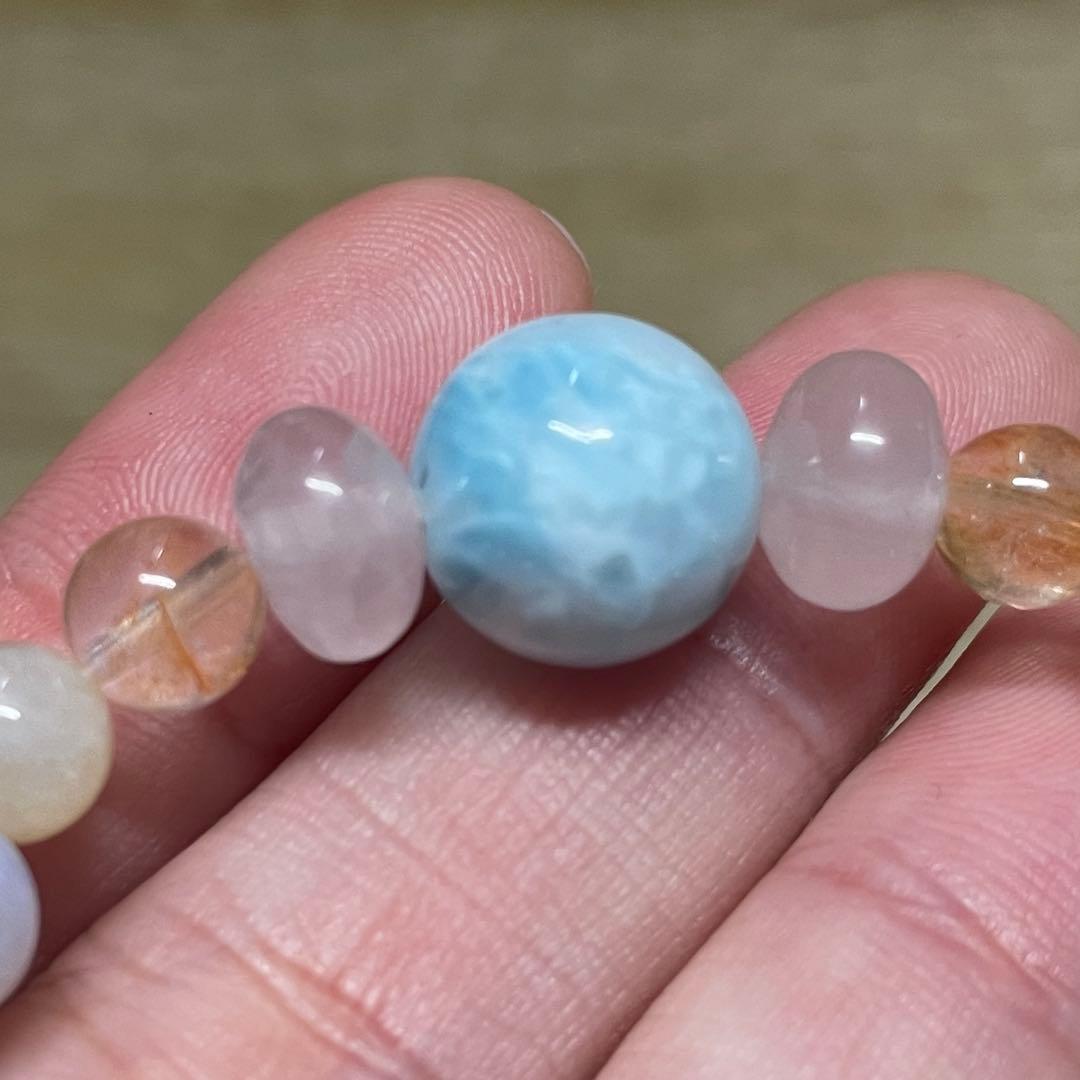 高品質ラリマー 愛と癒しの天然石ブレスレット内径15cm 一点物