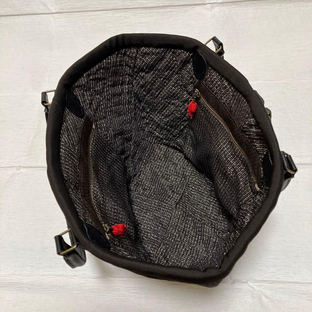 ハンドメイド　パッチワーク　古布　紬　茶系バッグ