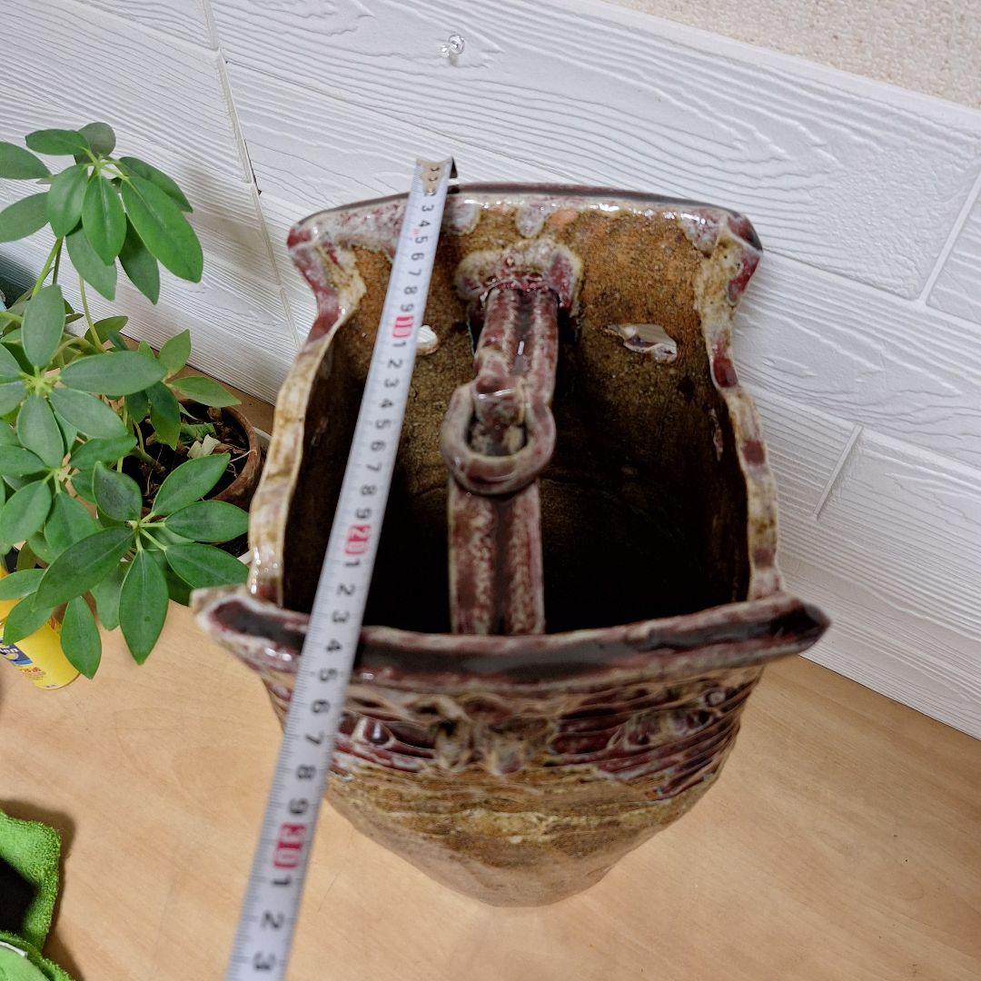 【一点物】手捻り 陶器 傘立て 43cm 辰砂 釉変 大型 玄関 什器 和モダン