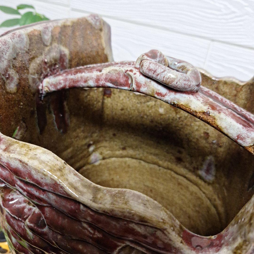 【一点物】手捻り 陶器 傘立て 43cm 辰砂 釉変 大型 玄関 什器 和モダン