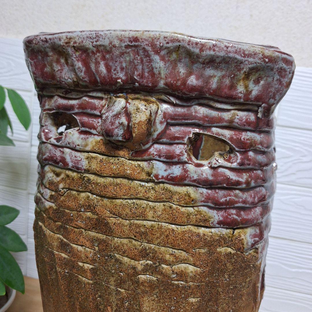 【一点物】手捻り 陶器 傘立て 43cm 辰砂 釉変 大型 玄関 什器 和モダン
