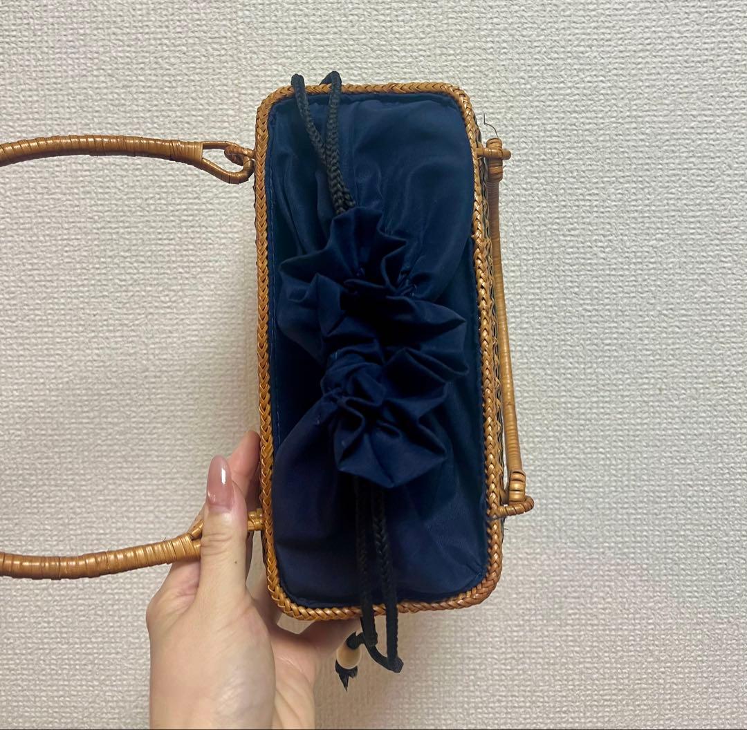 手作り・工芸品 かごバッグ / 巾着付き 籐バッグ