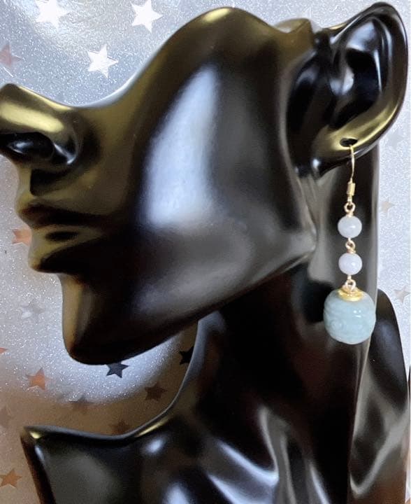 天然石 ミャンマー翡翠（A）ピアス（番号A1822）