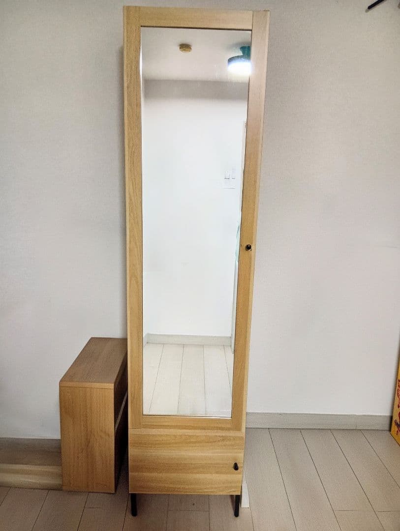 収納付きスタンドミラー ナチュラル 新品未使用