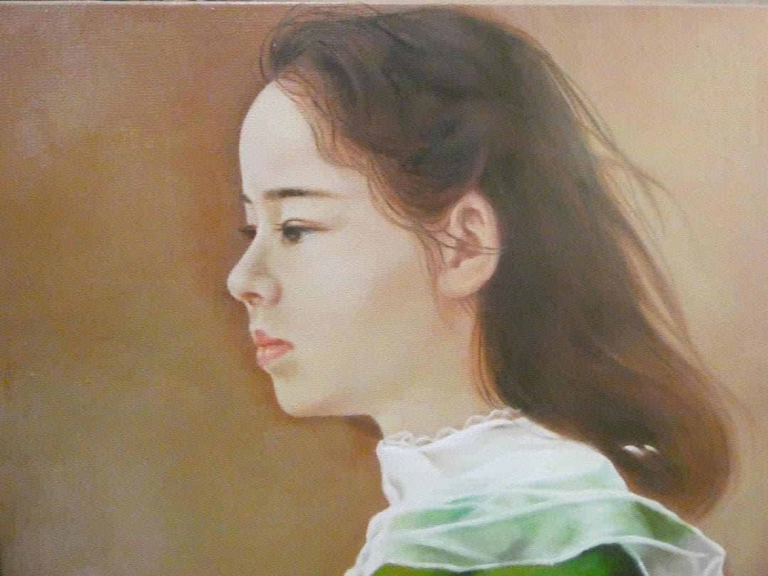 ドフラ絵画　油絵 人物 藤井勉「微風」 サイン 額装済み 肉筆手描き F6