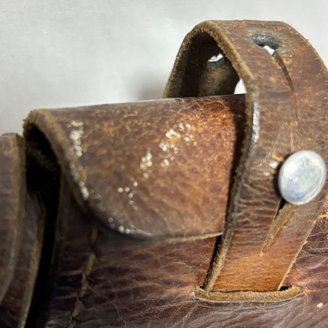 スウェーデン軍　40's 5ポケット レザーバンダリアポーチ 弾薬ベルト 実物