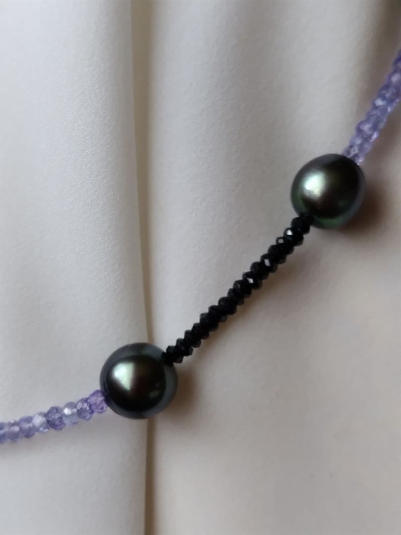 黒蝶真珠、ブラックスピネル、タンザナイトのネックレス