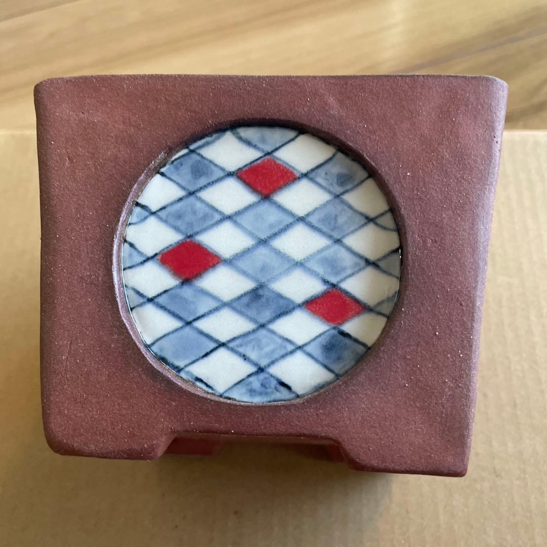 盆栽鉢　桑津香石　植木鉢　落款印　鳥　山野草　大きめ　四角形