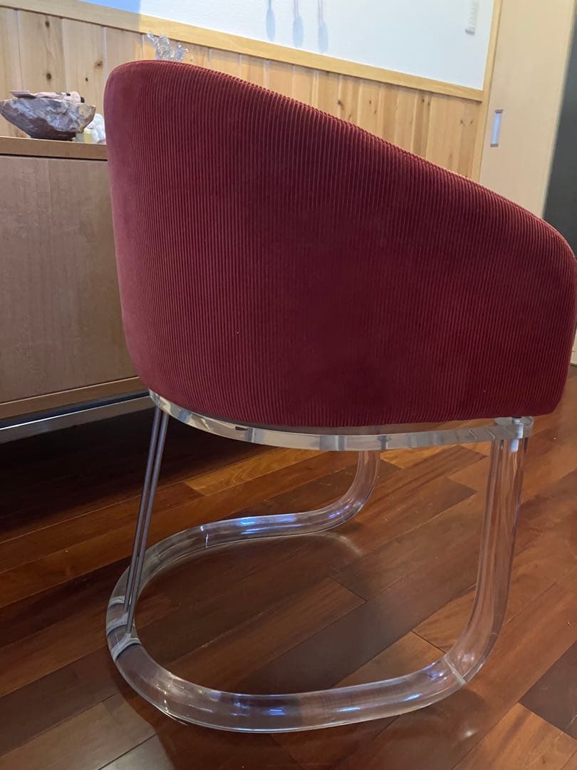 ミッドセンチュリー　ビンテージ　チェア　椅子　コーデュロイ　赤系　ポストモダン