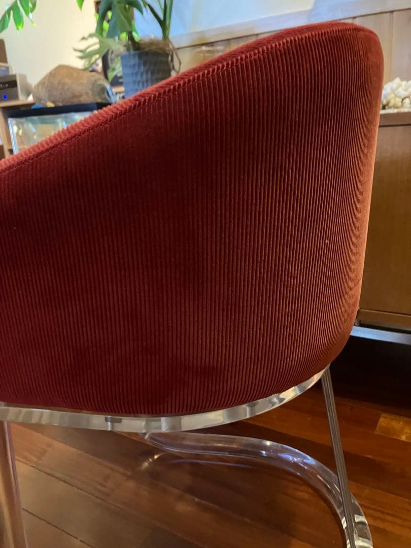 ミッドセンチュリー　ビンテージ　チェア　椅子　コーデュロイ　赤系　ポストモダン