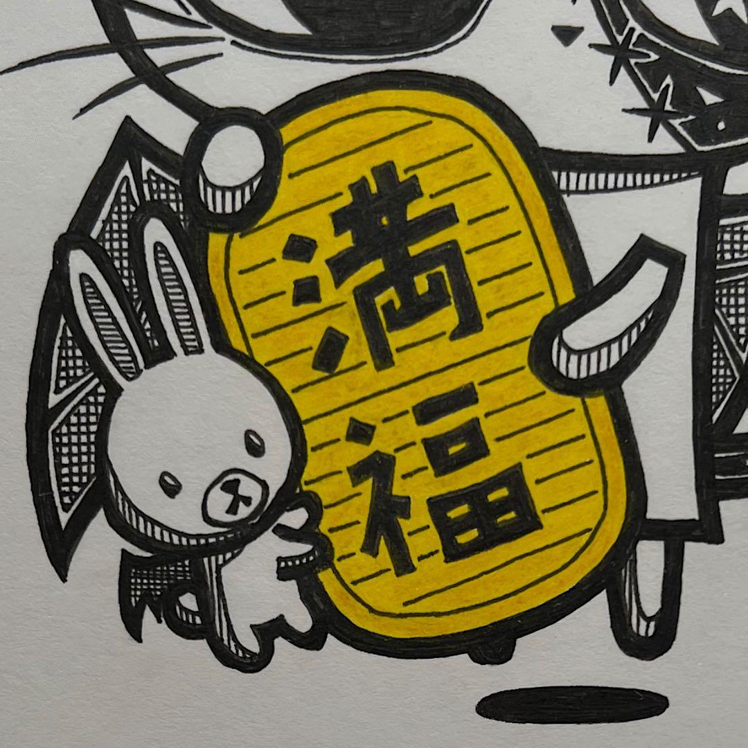 動物 原画 絵 手描き 癒し 猫 一点物 額縁付き 『招き猫のララちゃん』