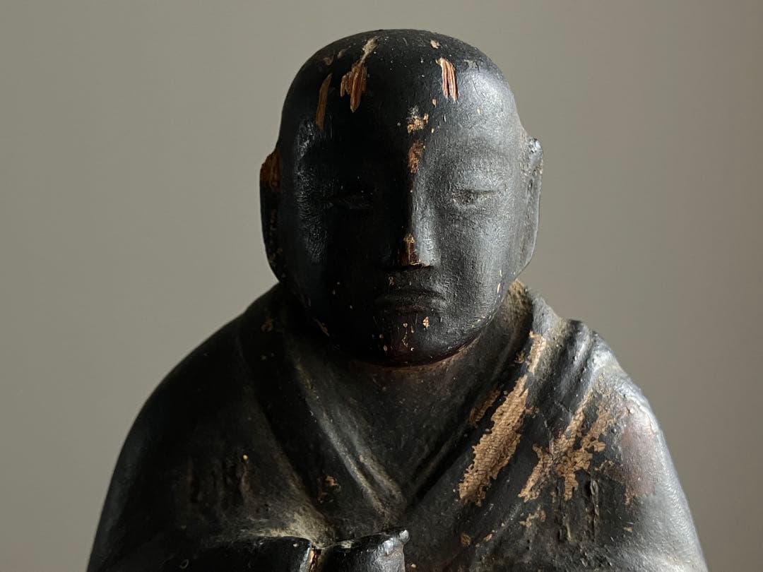 【祈りの行方•古い木彫高僧像 江戸初期〜中期頃 約13㎝ 念仏聖】骨董仏像彫刻