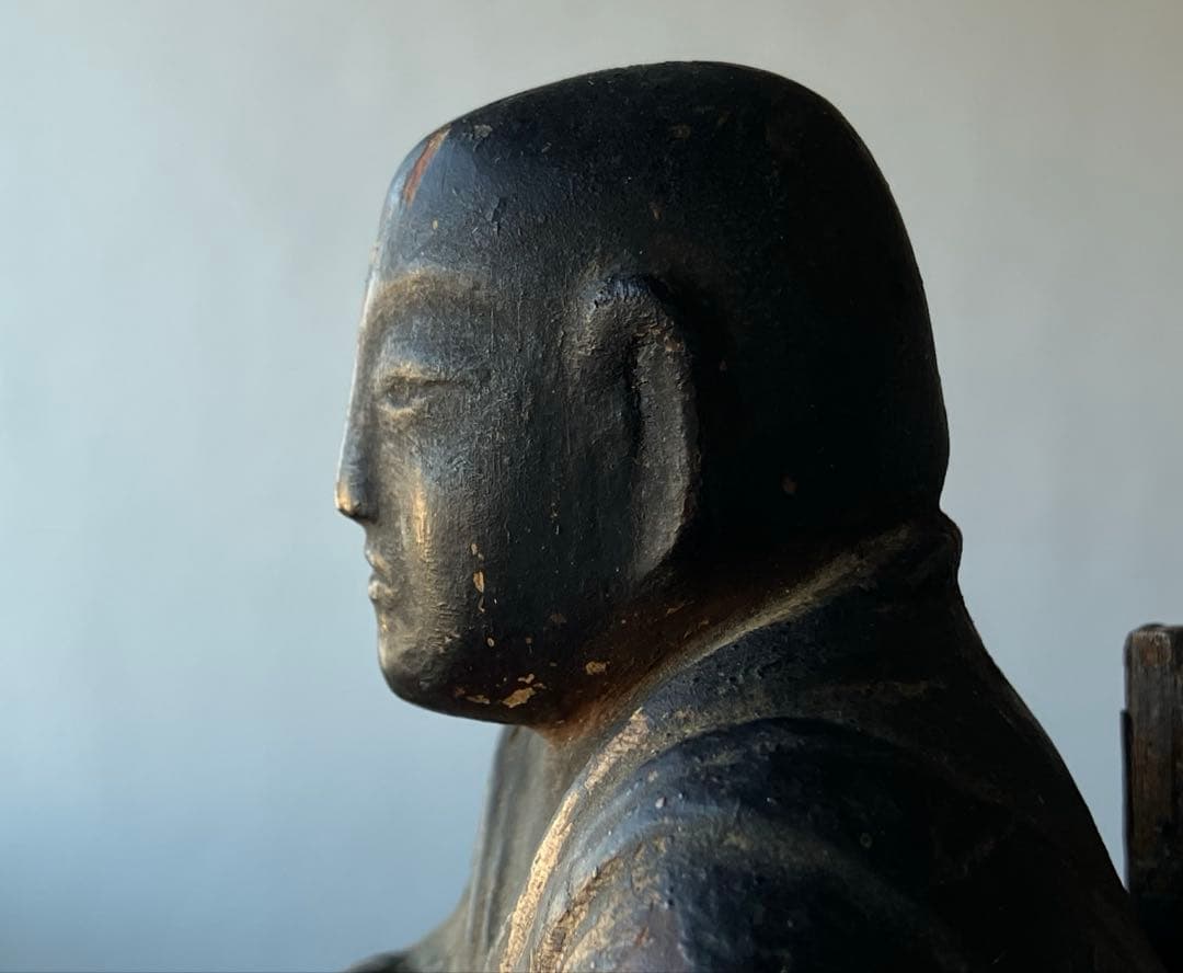 【祈りの行方•古い木彫高僧像 江戸初期〜中期頃 約13㎝ 念仏聖】骨董仏像彫刻