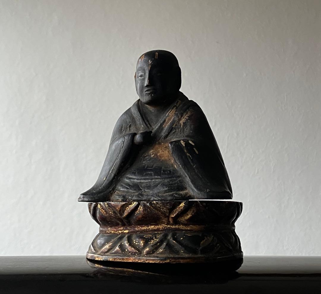【祈りの行方•古い木彫高僧像 江戸初期〜中期頃 約13㎝ 念仏聖】骨董仏像彫刻