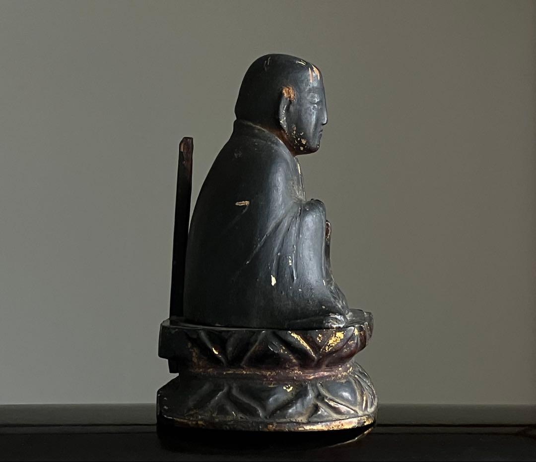 【祈りの行方•古い木彫高僧像 江戸初期〜中期頃 約13㎝ 念仏聖】骨董仏像彫刻