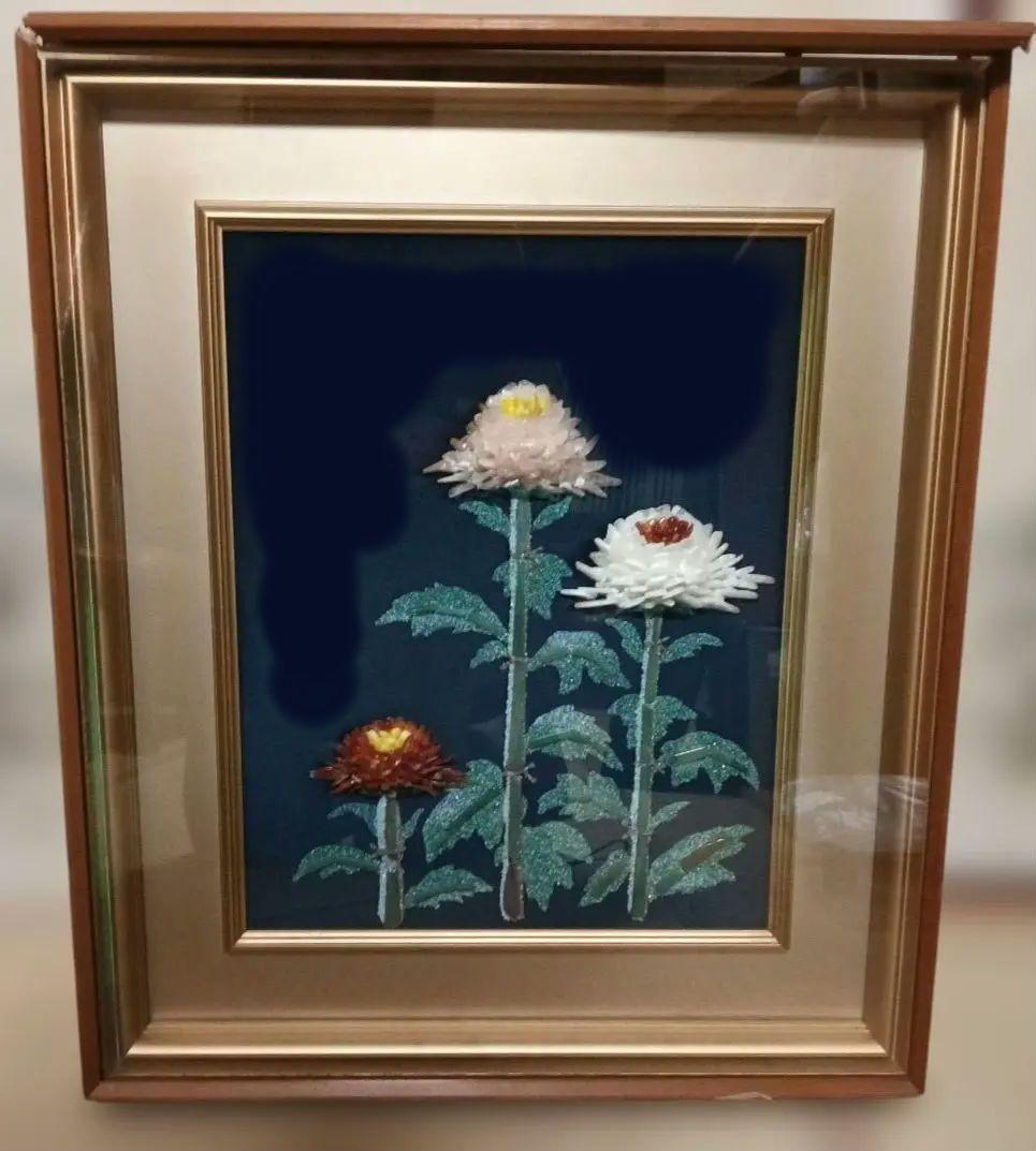 立体花のアート作品 和風インテリア　昭和レトロ　古美術　レア　菊　石造作　宝石画
