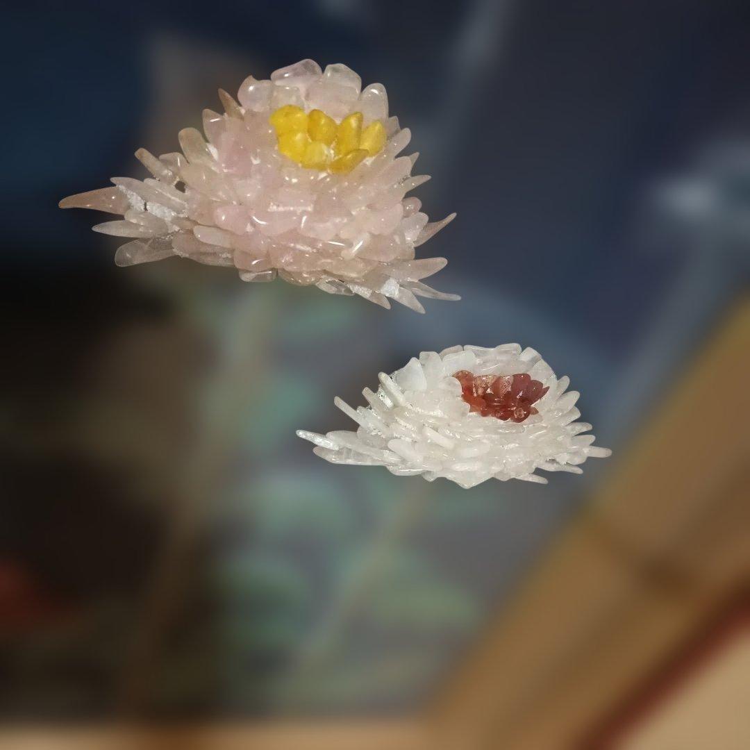 立体花のアート作品 和風インテリア　昭和レトロ　古美術　レア　菊　石造作　宝石画
