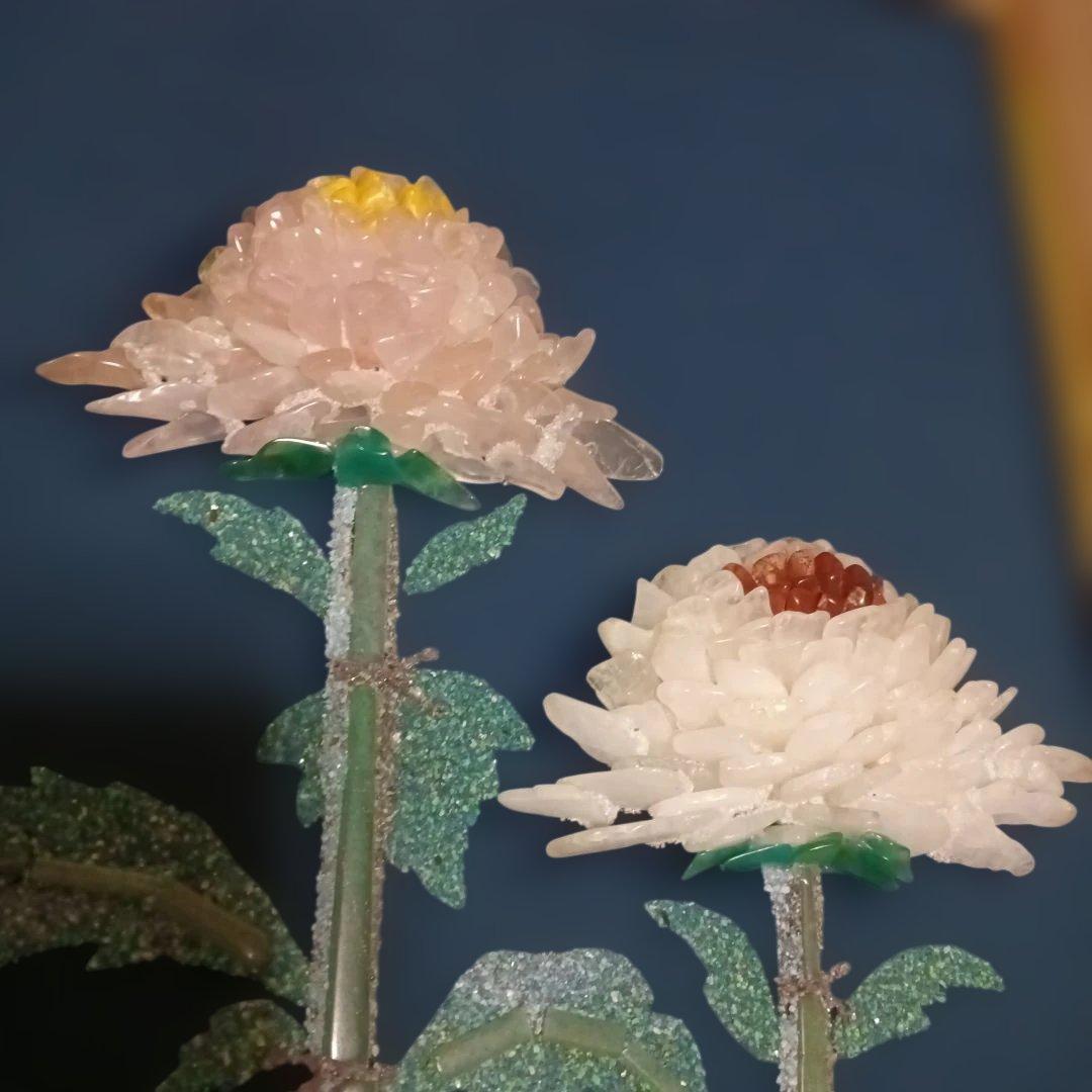 立体花のアート作品 和風インテリア　昭和レトロ　古美術　レア　菊　石造作　宝石画