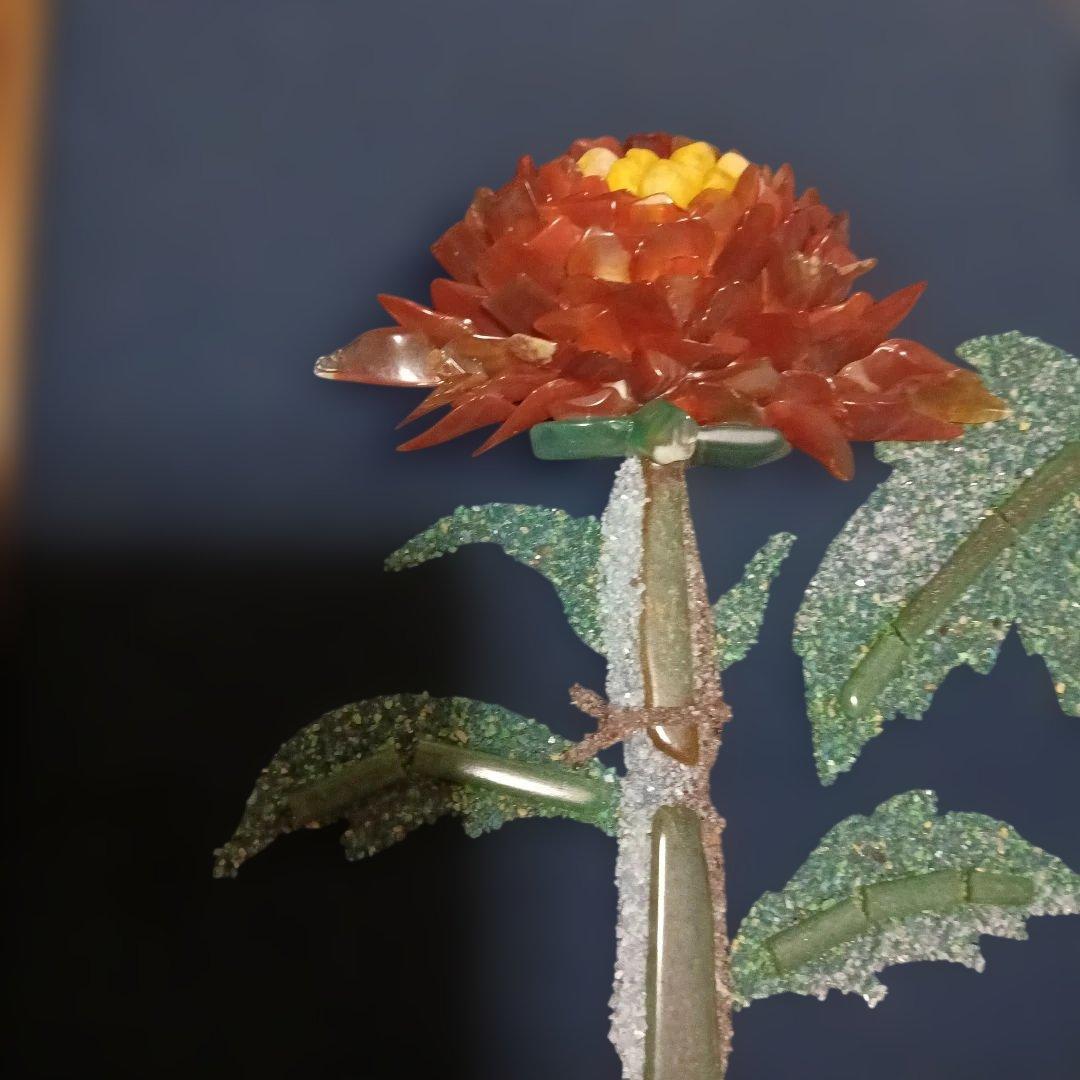 立体花のアート作品 和風インテリア　昭和レトロ　古美術　レア　菊　石造作　宝石画