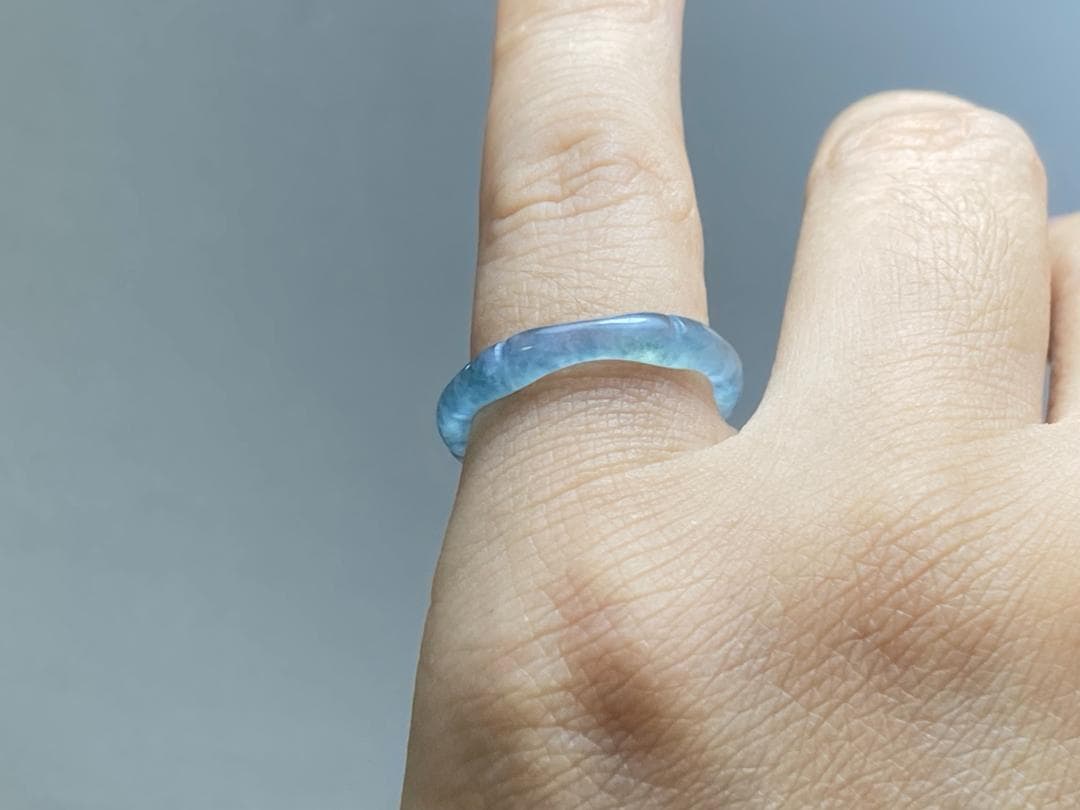 L13-50ピンキーリング高氷種竹節リング9.0号グアテマラ産A貨本翡翠くりぬき