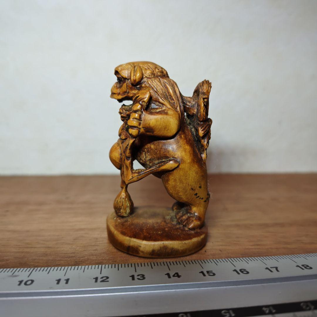 時代提物 木彫根付 大振 【立獅子】高さ約6.5cm 重さ約24g◇縁起物◇聖獣