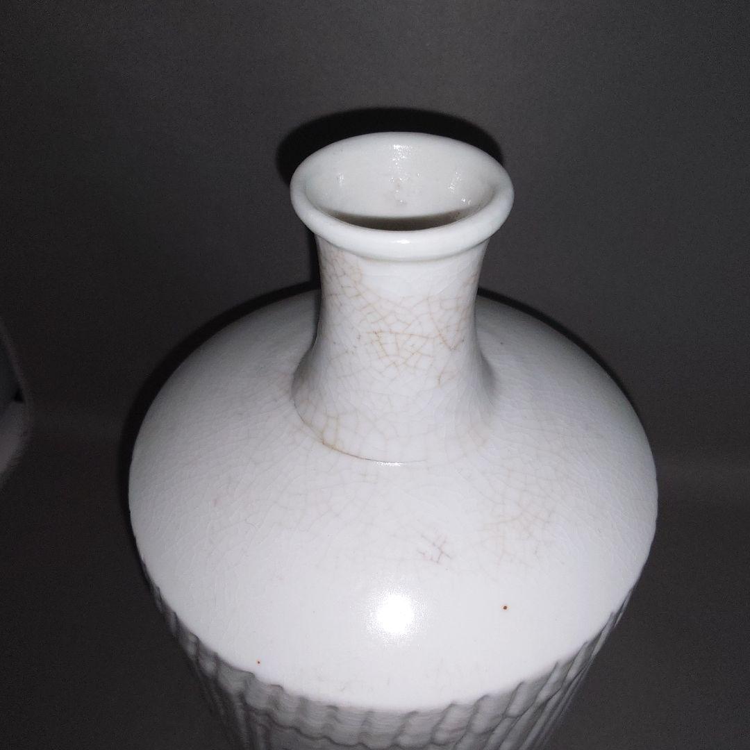 『白磁縞紋花瓶』 古陶磁　筒型　箱付き　李氏朝鮮　民芸　面取　壺　インテリア