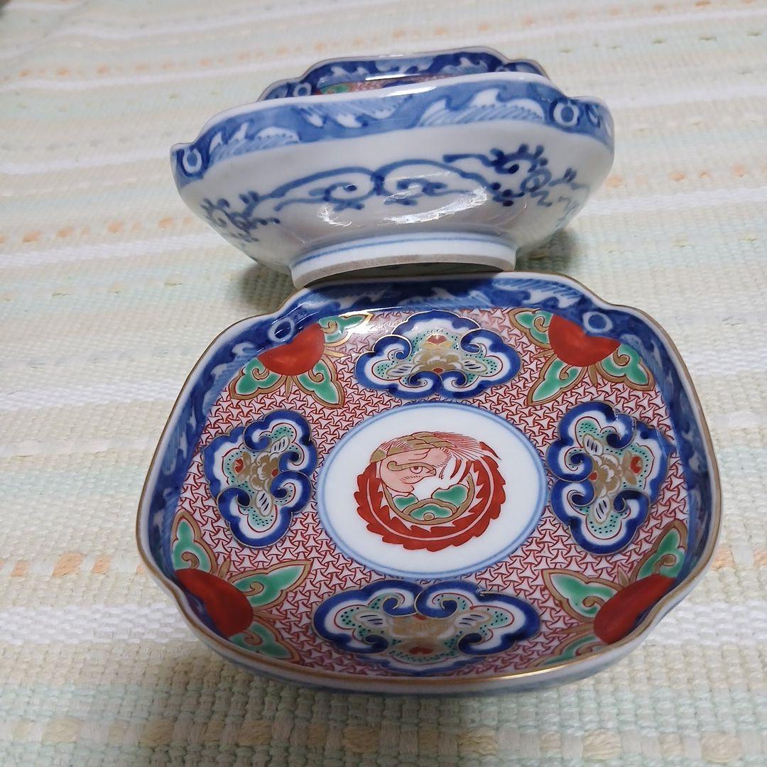 大聖寺伊万里　大明成化年製　錦角型小皿 3客