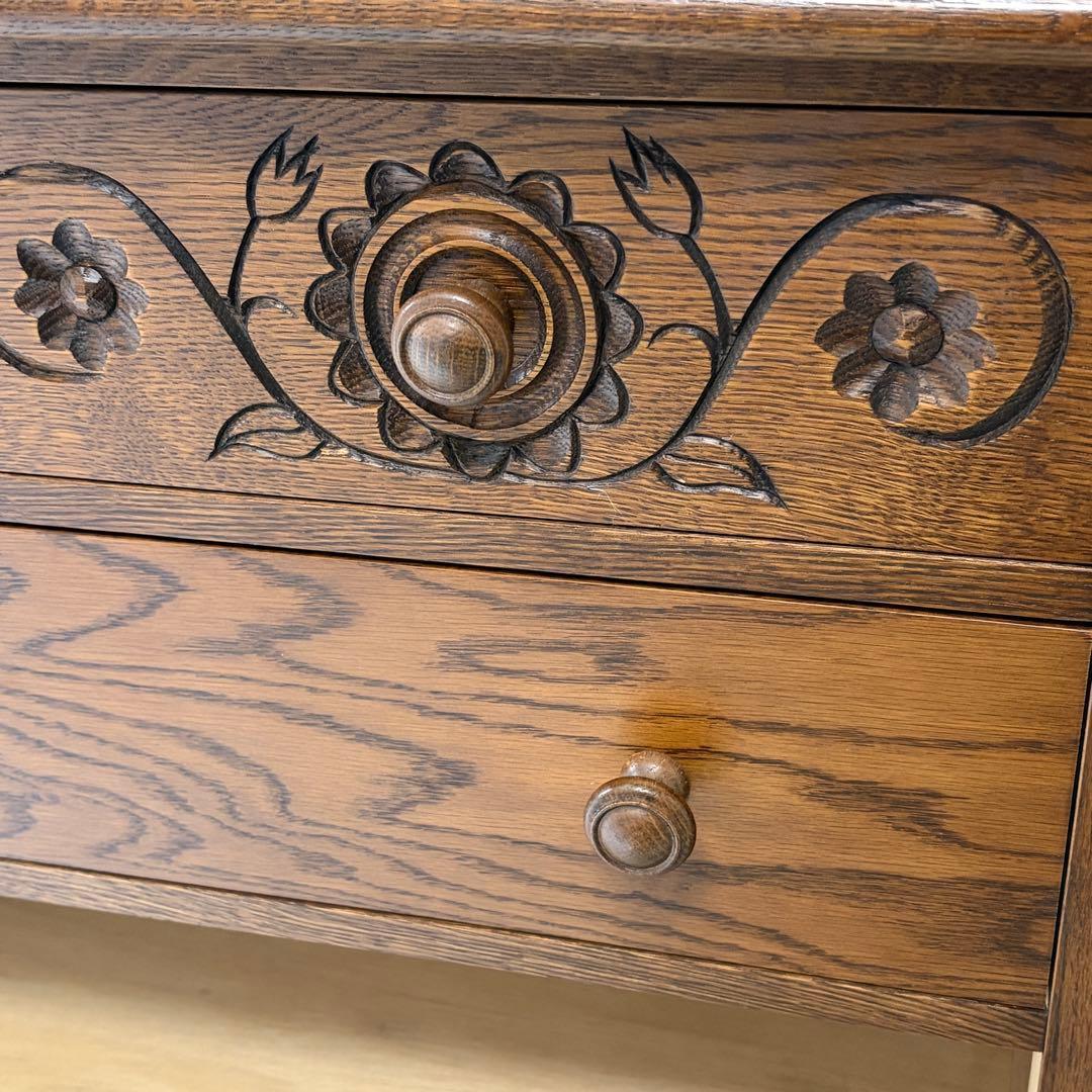 希少•高級 勇峰工芸 3段チェスト 花柄細工 引き出しスムーズ 天然木使用