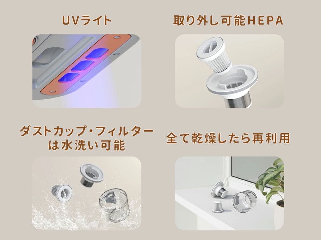 布団クリーナー❤️ コードレス ダニ退治 ウイルス除去 UV除菌 12Kpa