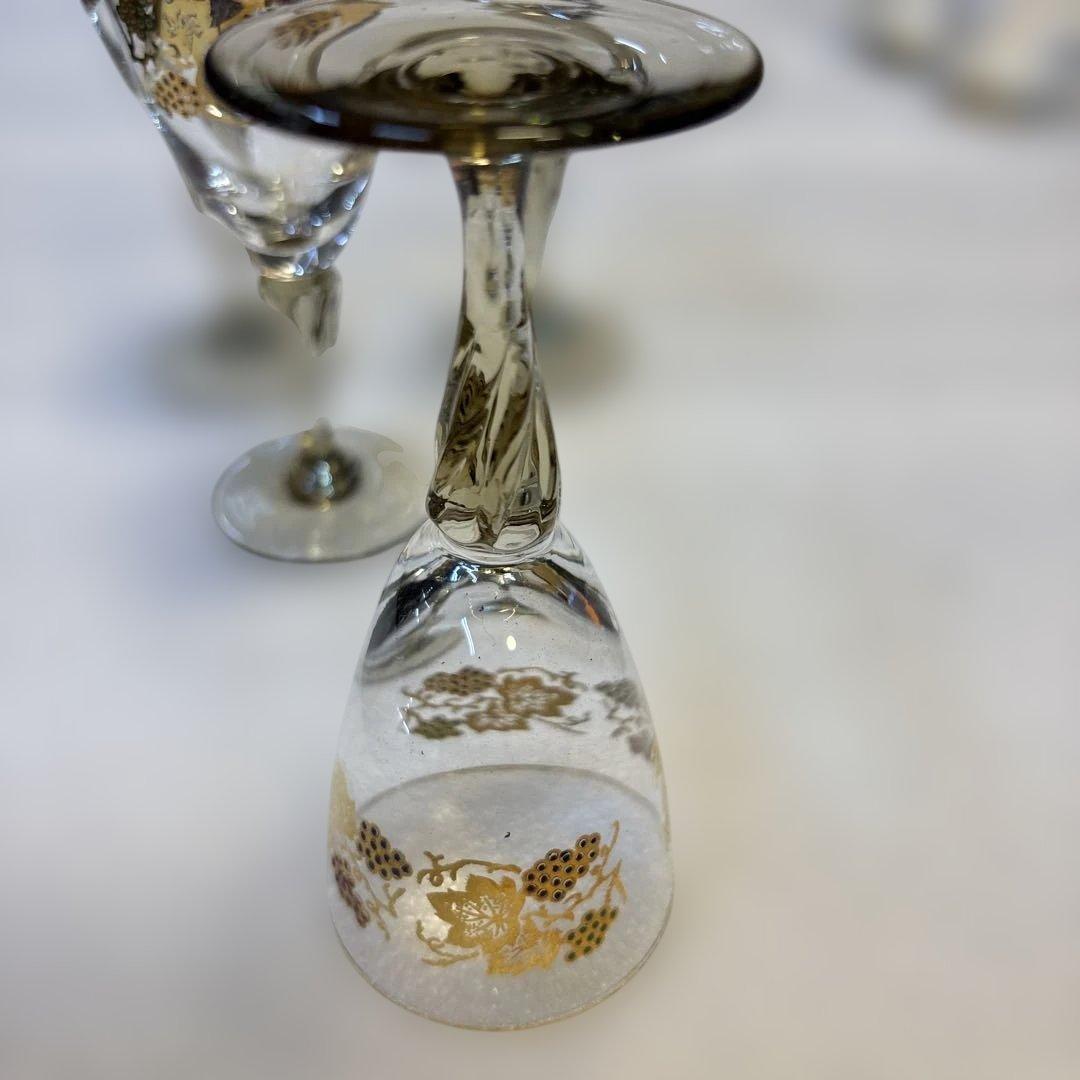 ぶどう模様のガラスワイングラス 4個セット　金彩　QW4664