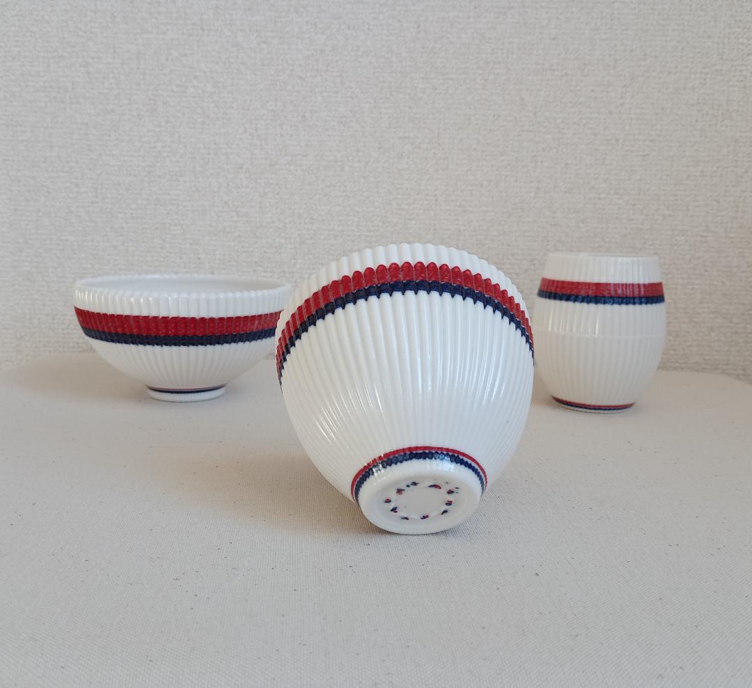 リブデザインの焼き物飯碗 ＋カップ3点セット