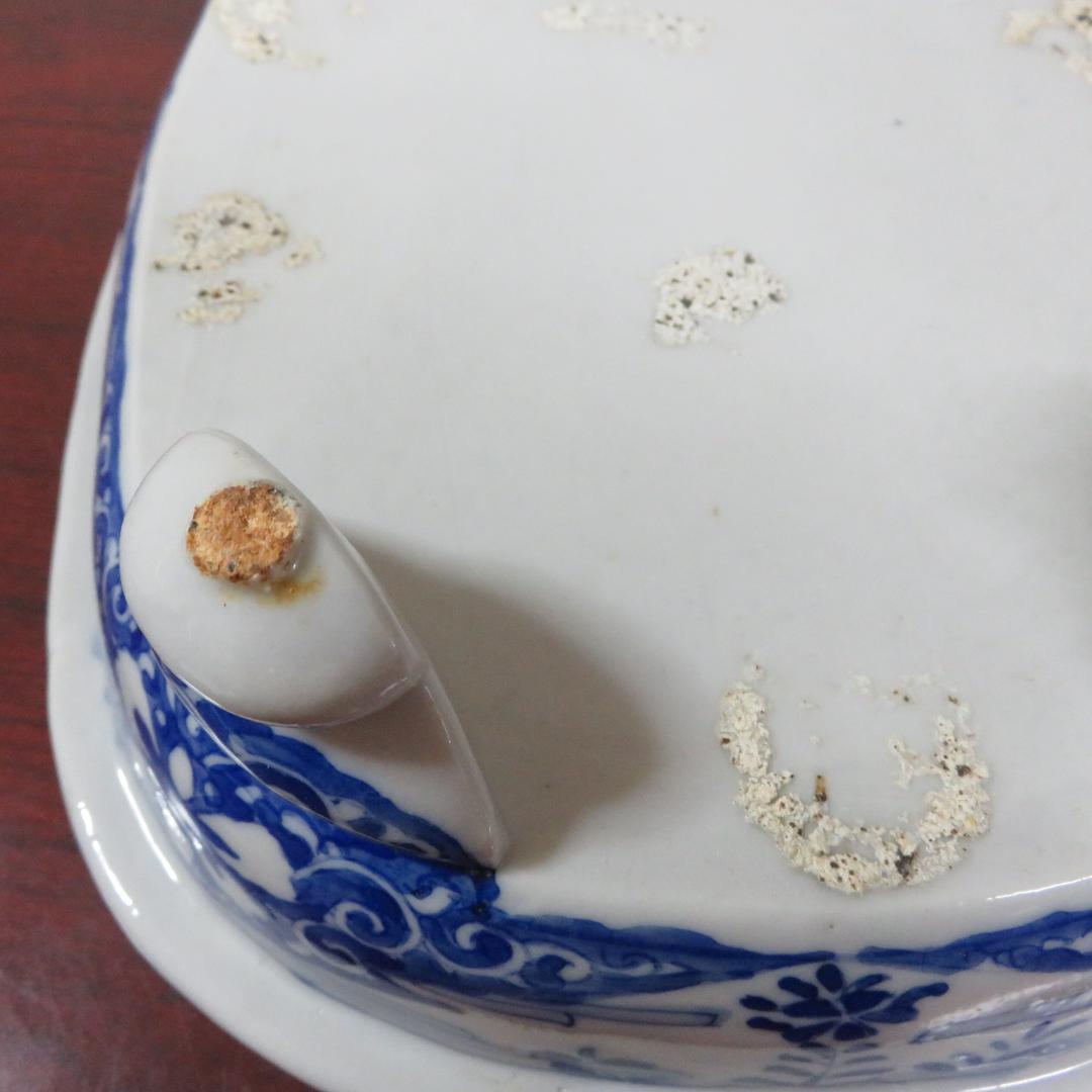 水盤 染付 蛸唐草文様 4つ足 盆栽鉢 花器 フラワーベース