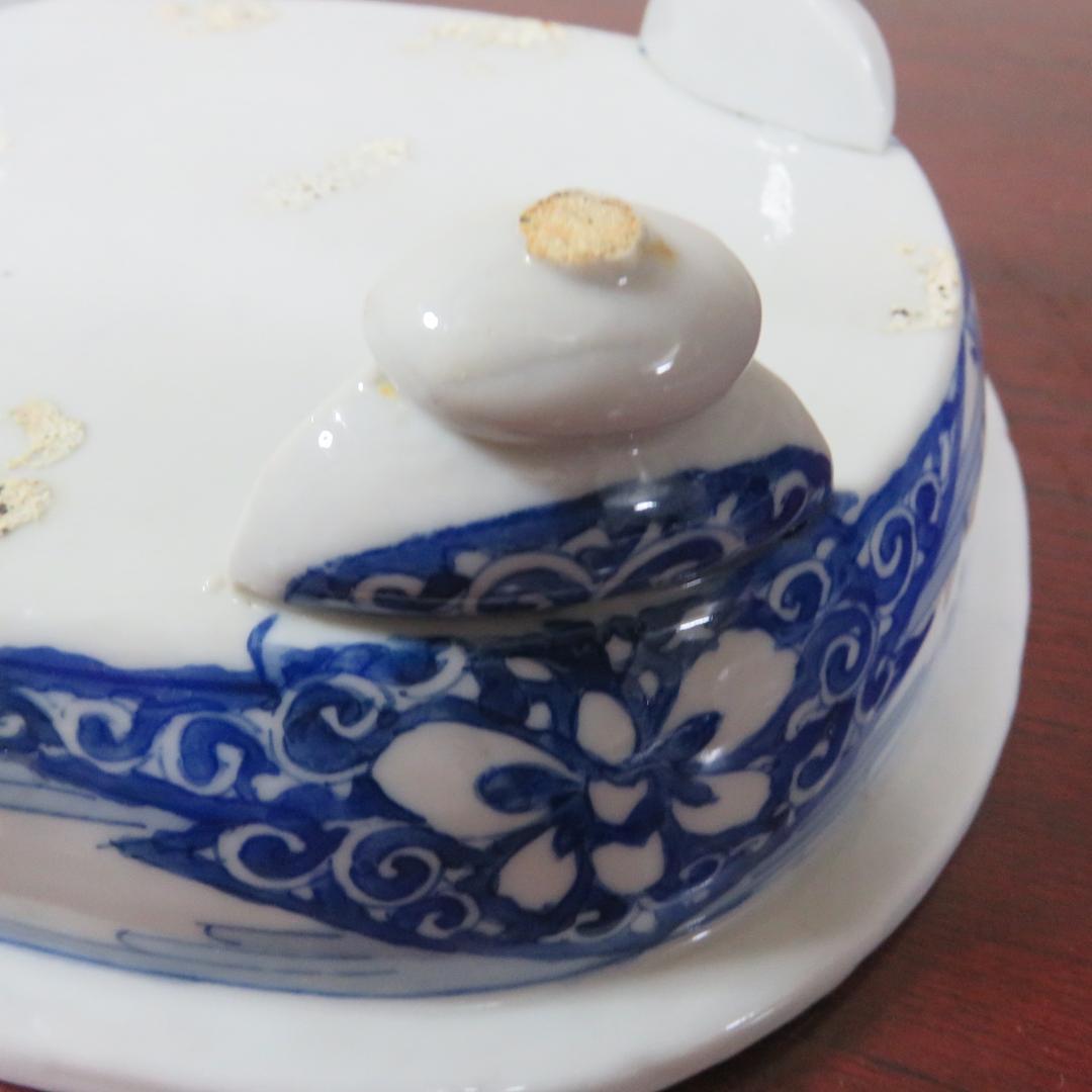 水盤 染付 蛸唐草文様 4つ足 盆栽鉢 花器 フラワーベース