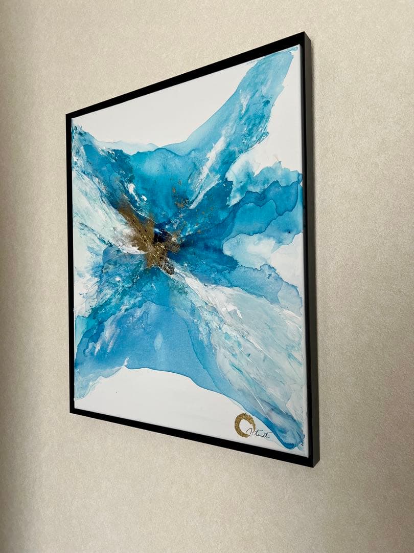 原画/額装済み/和風/禅/絵画/アート/抽象画/モダン/ホテル/青/ゴールド