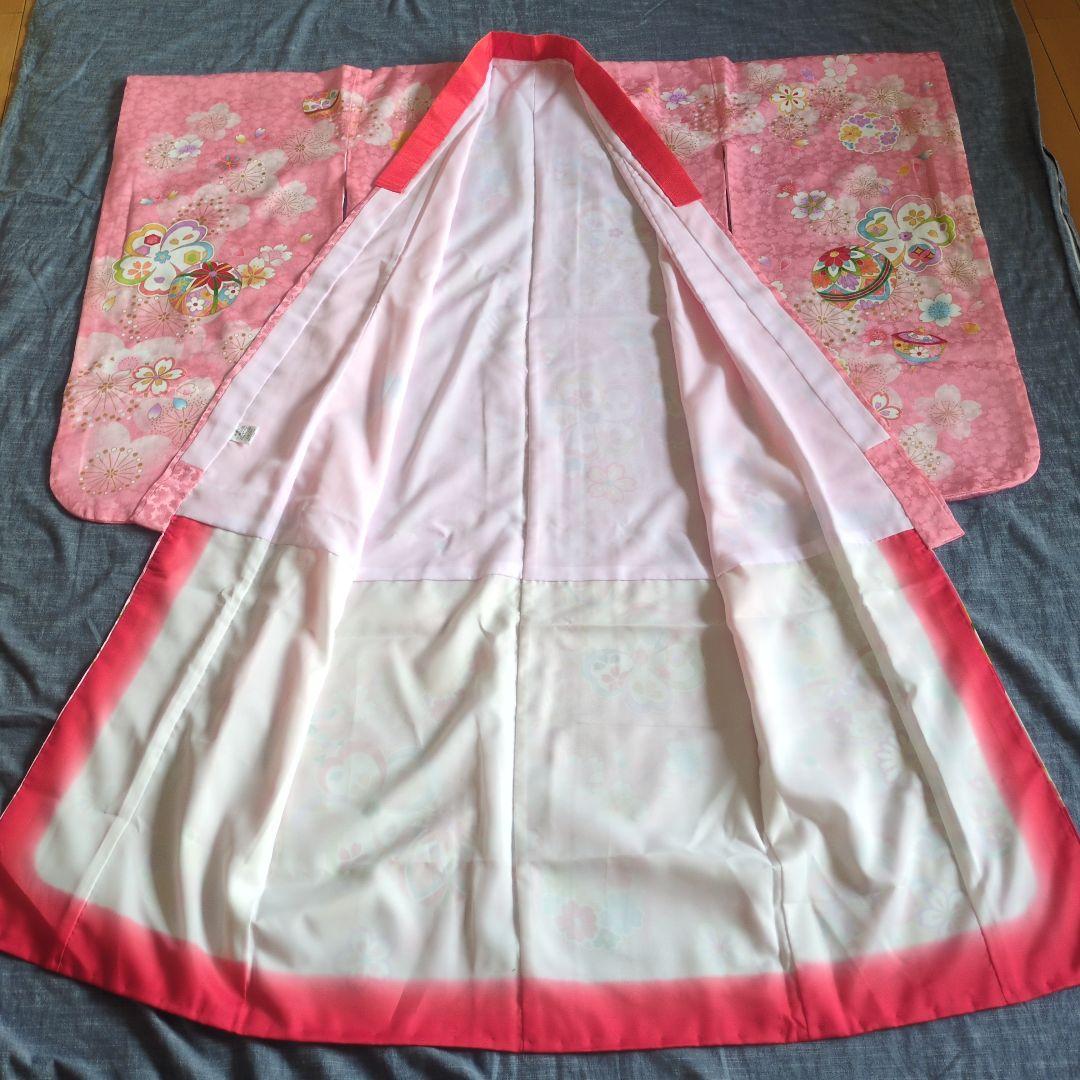 七五三　正絹　着物　ピンク　桜　７歳　フルセット
