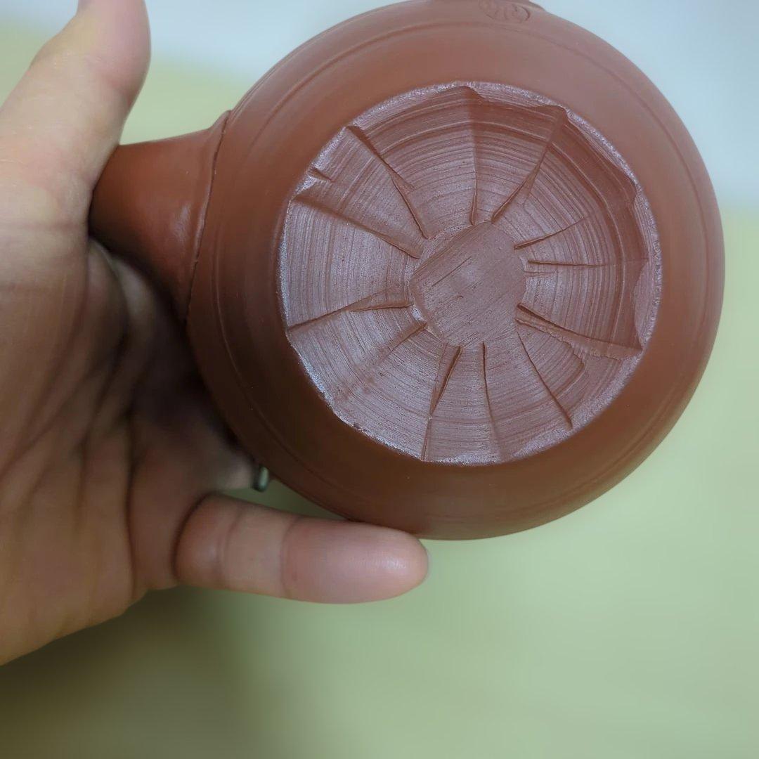 茶色 陶器製 急須 丸型 二つ注ぎ口