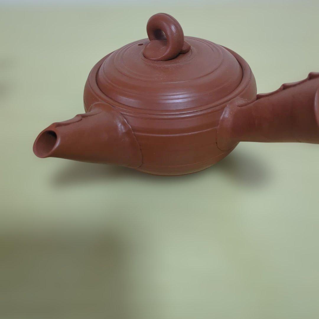 茶色 陶器製 急須 丸型 二つ注ぎ口