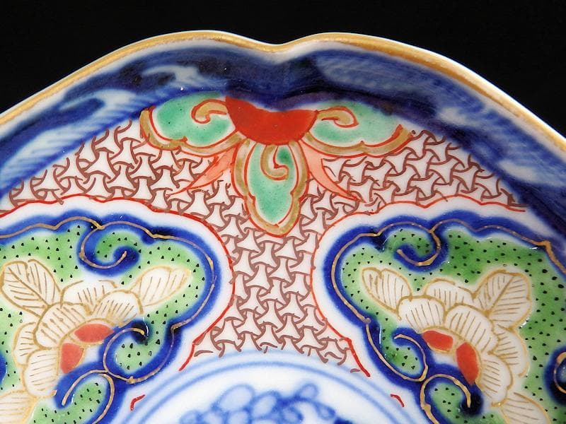 大聖寺伊万里 　毘沙門亀甲紋に松竹梅の図 縁高角皿　5枚　C775AS-BUj