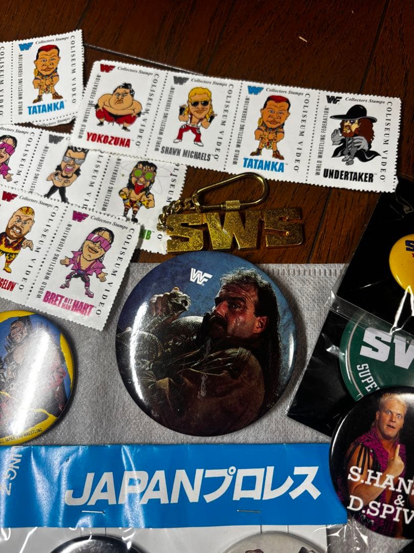 90s プロレス 缶バッジ WWF スタンプ 全日本 SWS 大量セット