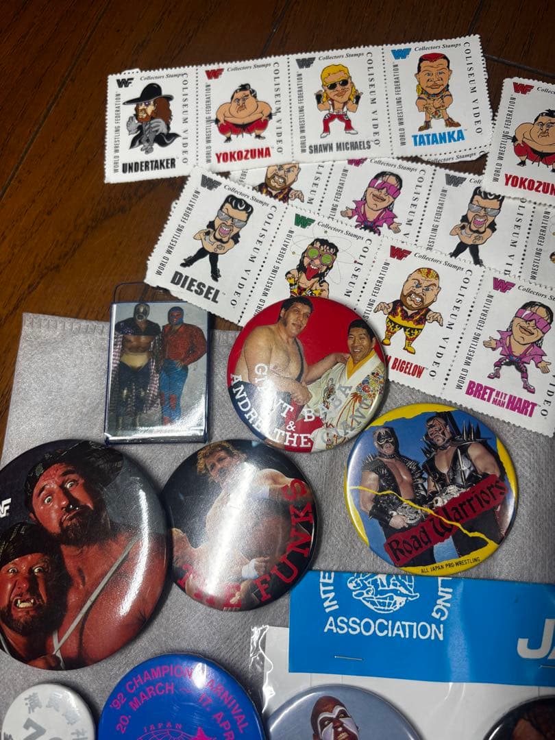 90s プロレス 缶バッジ WWF スタンプ 全日本 SWS 大量セット