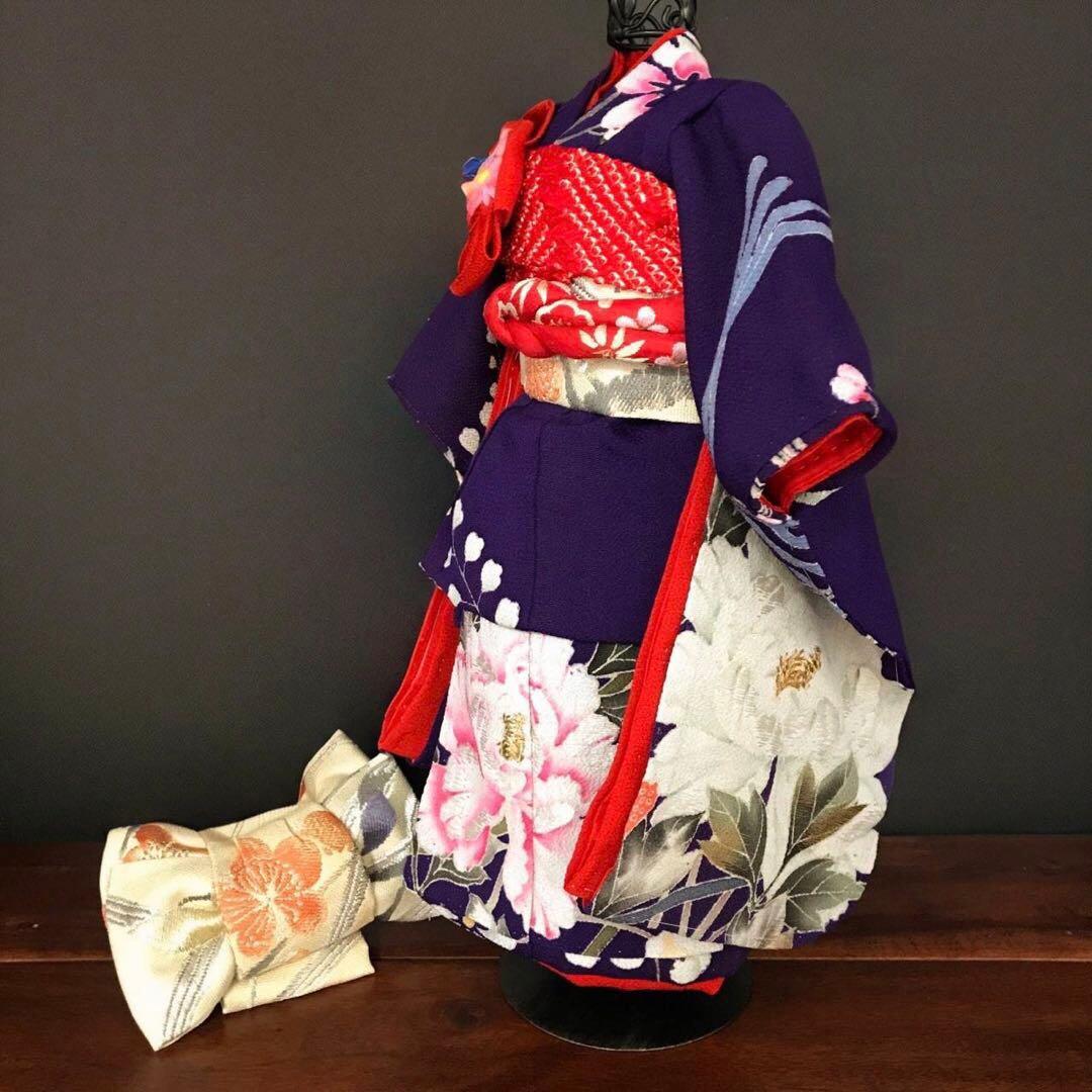 ＊ 市松人形 12号 着物 セット アンティーク 縮緬 刺繍 帯 ＊ 大正