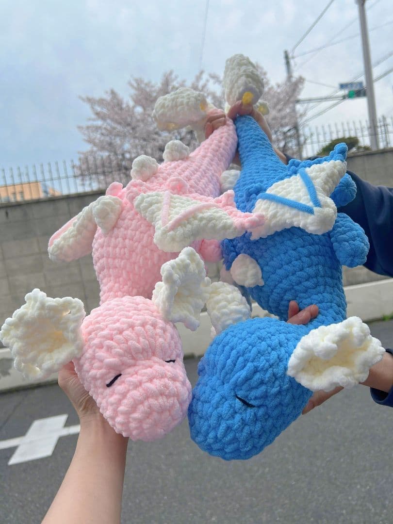 あみぐるみ ドラゴン型 ２体セット ２個キーホルダー付き