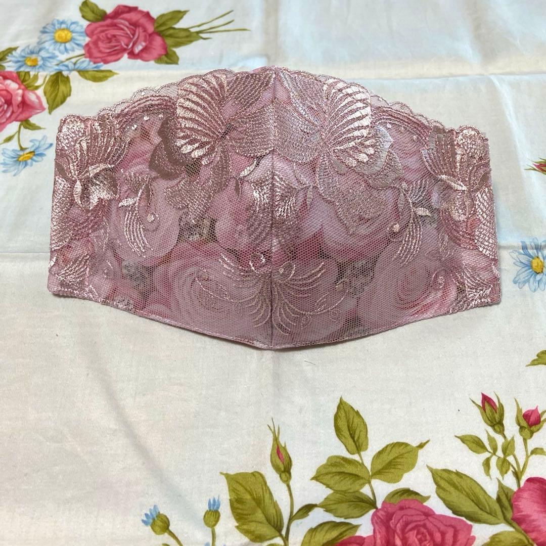 [ピンクの白玉②]ハンドメイドマスク