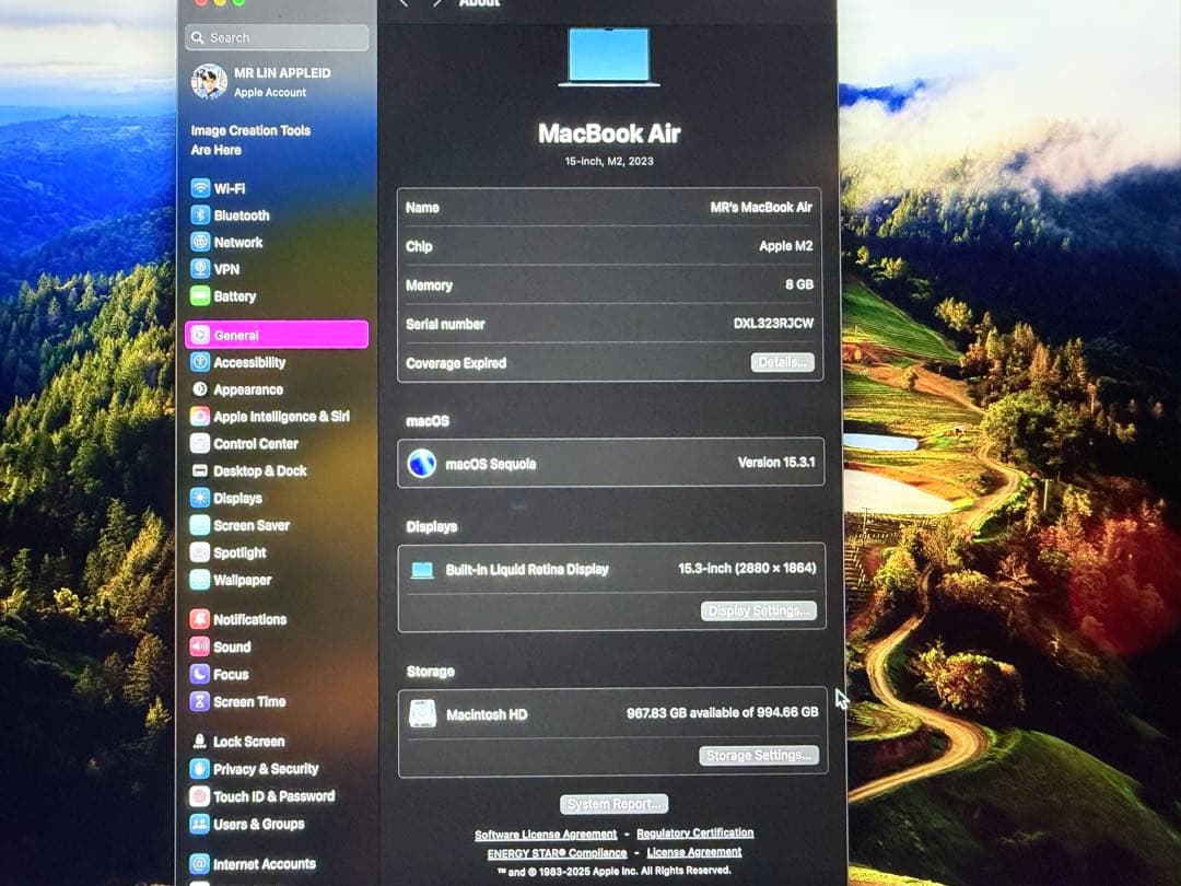 美品・ケース付MacBookAirM2 15インチ8GB1TBバッテリー99%