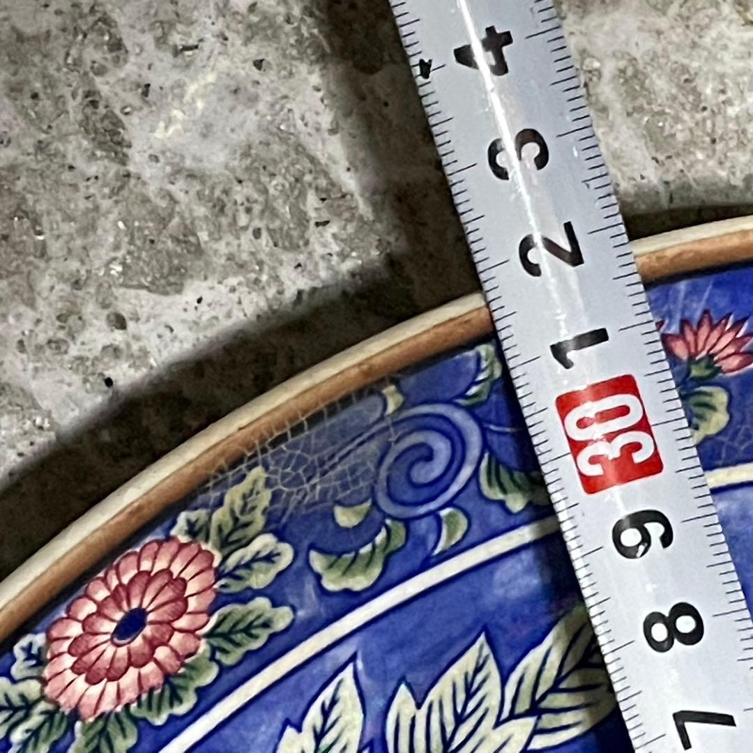 有田焼 豪華 瑠璃地 牡丹唐草文様 大皿 32cm 飾皿 尺皿 伝統工芸