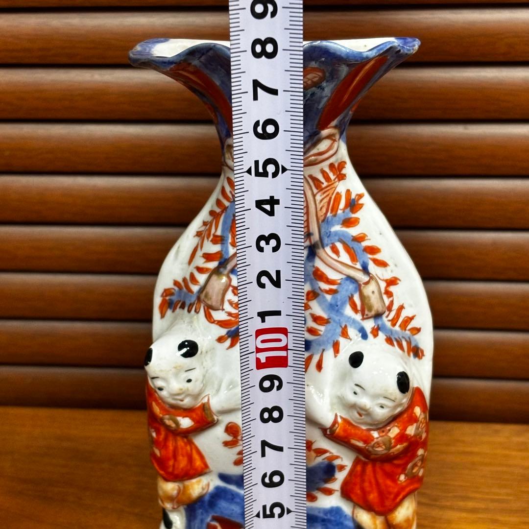 江戸時代　古伊万里　赤絵　唐子　掛け花入　花瓶　花器