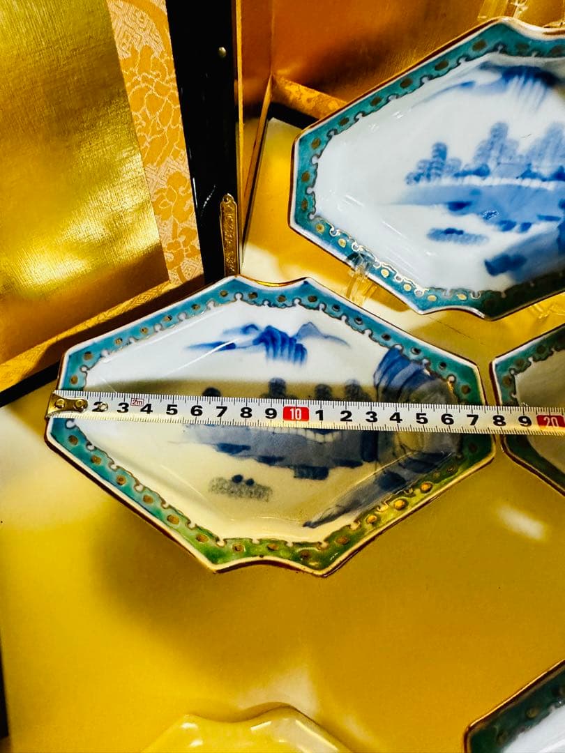 古伊万里　金継ぎ用　山水色絵　変形皿　5点　E29